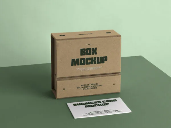 Box with Business Card on Table Mockup 1