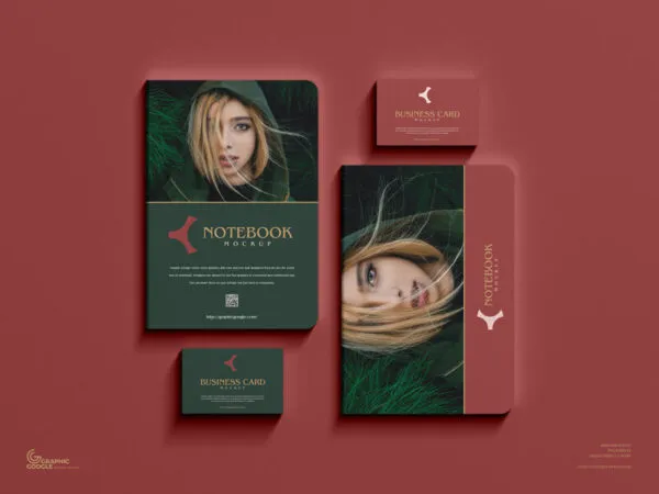Branding Mockup Featuring Notebooks and Business Cards in Top View 1
