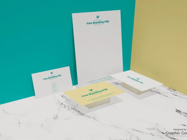 Branding Mockup of 3 Business Cards and a Paper Sheet 1