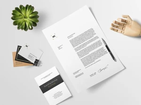 Branding Stationery Mockup with Decorative Hand and Plant 1