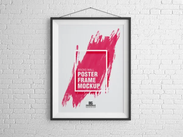 Brick Wall Poster Frame Mockup from a Front View 1