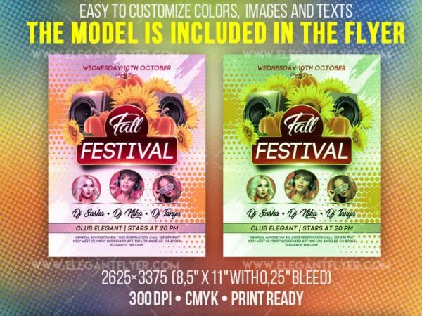 Bright Abstract Fall Festival Flyer and Facebook Cover Template 1