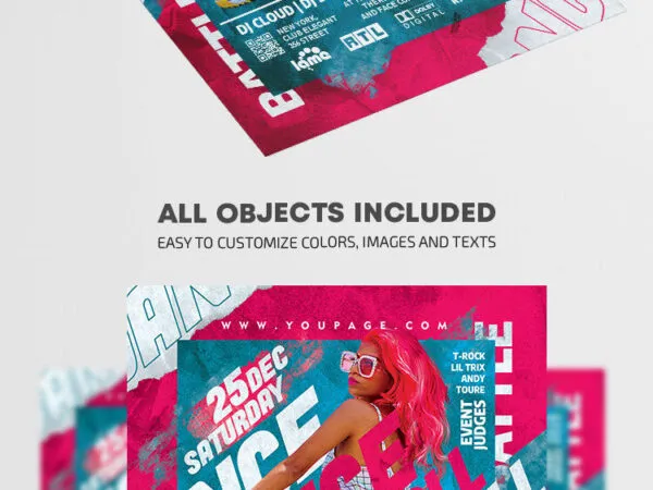 Bright Blue and Pink Dance Party Flyer Template 1