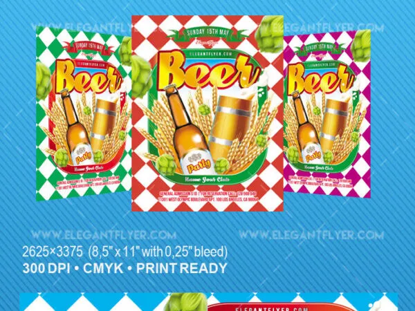 Bright Checkered Beer Party Flyer Template 1