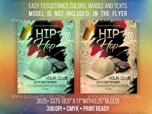 Bright Color Splash Hip Hop Party Flyer and Facebook Cover Template 1