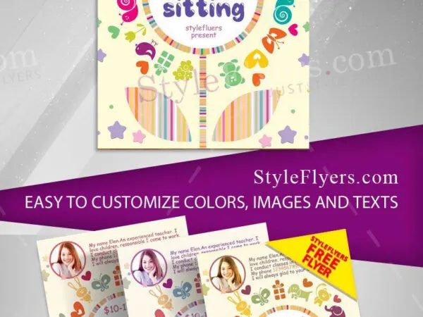 Bright Cute Babysitting Services Flyer Template and Facebook Cover 1