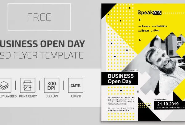 Bright Dotted Business Opening Day Flyer Template 1