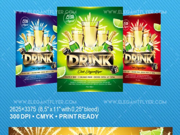 Bright Festive Drink Party Flyer and Facebook Cover Template 1
