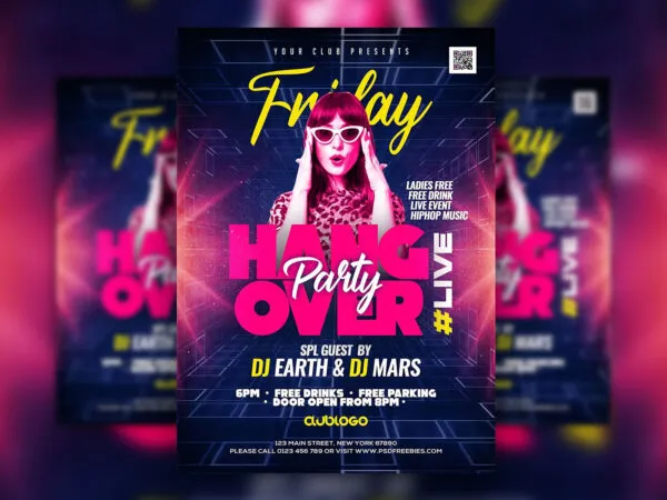 Bright Futuristic Nightclub Party Flyer Template 1