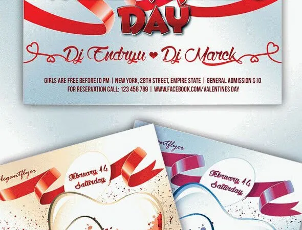 Bright Glass Hearts Valentines Day Party Flyer Template 1