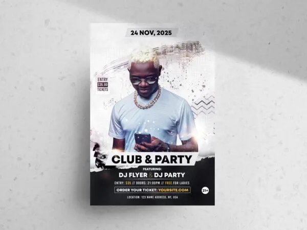 Bright Glitter White Club Party Flyer Template 1
