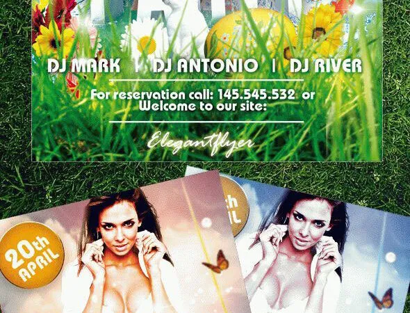 Bright Grass Easter Party Flyer Template 1