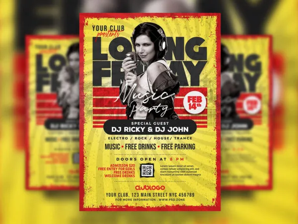 Bright Grunge Nightclub Event Flyer Template 1