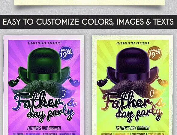 Bright Illustrative Fathers Day Party Flyer Template and Facebook Cover 1