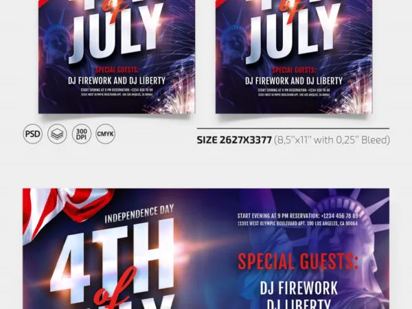 Bright Modern Flag 4th of July Flyer and Facebook Cover Template 1