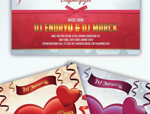 Bright Romantic Hearts Valentines Day Party Flyer Template 1