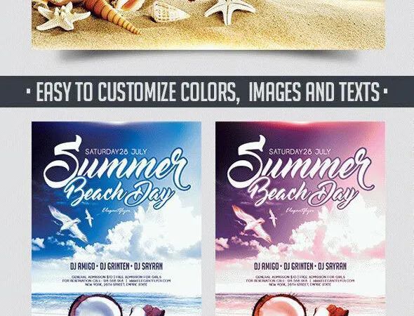 Bright Summer Beach Day Flyer Template and Facebook Cover 1