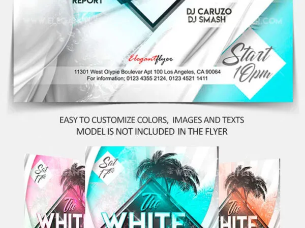 Bright Tropical White Party Flyer and Facebook Cover Templates 1