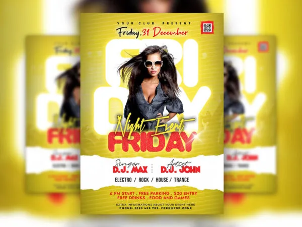 Bright Yellow Weekend Club Party Flyer Template 1
