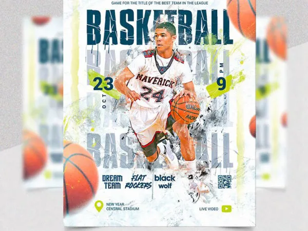 Broken Illustrative Basketball Flyer Template 1