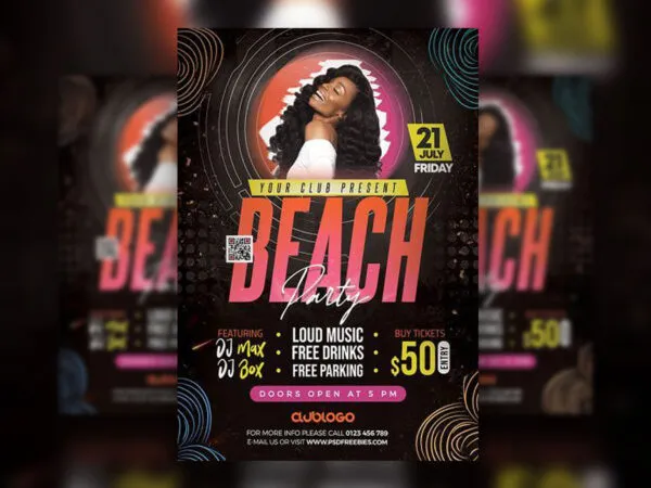 Brown Border Beach Party Flyer Template 1