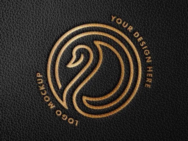 Brown Debossed Leather Logo Mockup in Top View 1