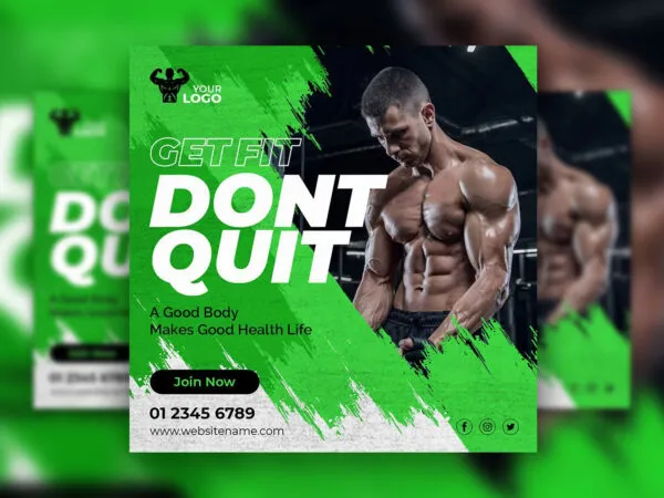 Brush Stroke Gym Fitness Centre Flyer Instagram Post Template 1