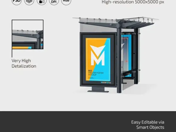 Bus Shelter Poster Mockup in 3 Sights 1