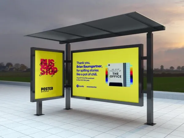 Bus Shelter Poster and Billboard Mockup from Perspective View 1
