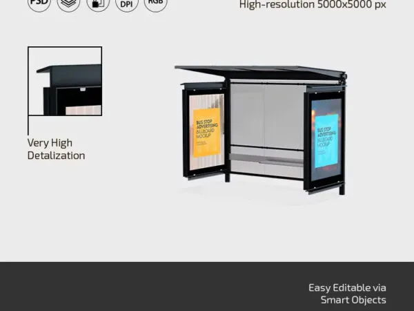 Bus Stop Advertising Billboard Mockup in 3 Views 1