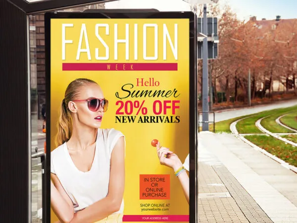 Bus Stop Billboard Mockup in Urban Setting 1