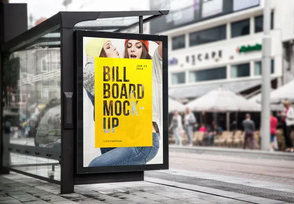 Bus Stop Billboard with Blurry Background Mockup 1