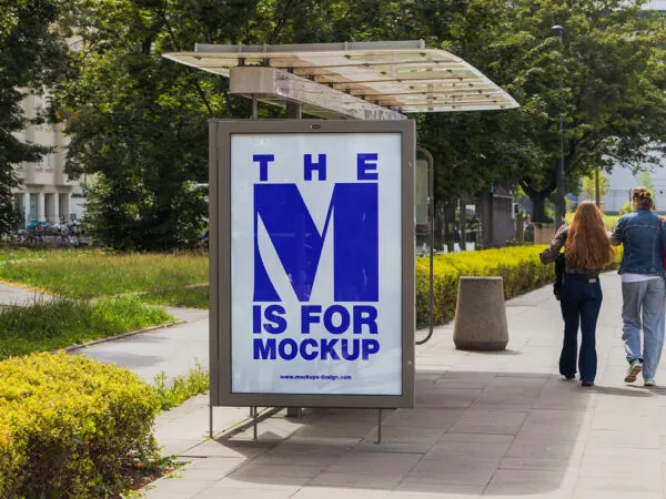 Bus Stop Citylight Mockup in Front View 1