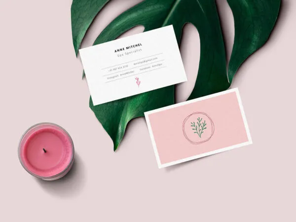 Business Card Mockup with Leaf and Candle in the Background 1
