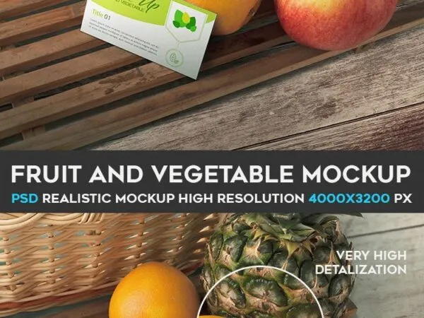 Business Card Mockup with Oranges Apple and Pineapple 1