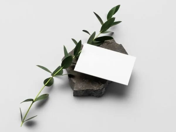 Business Card Mockup with Rock and Floral Background 1