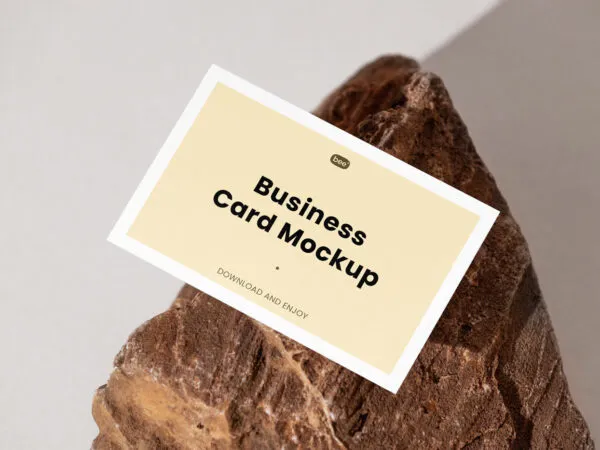 Business Card Mockup with Stone in Perspective Sight 1