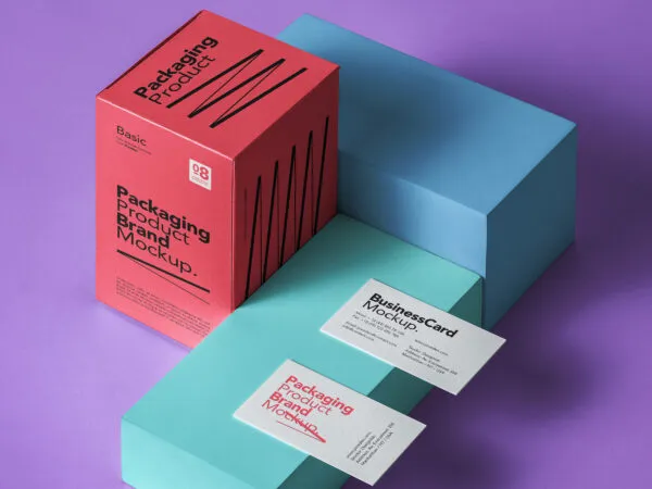 Business Card Mockups on Box with a Packaging Box in the Left Side 1