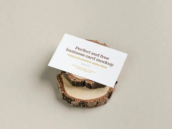 Business Card On Wooden Trunks Mockup 1