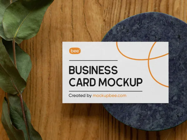 Business Card on Stone Mockup with Plant From Top Angle 1