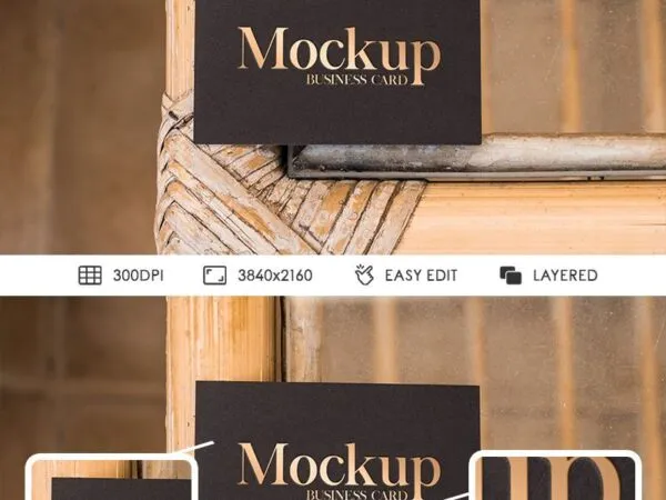 Business Card on a Wooden Table Mockup 1