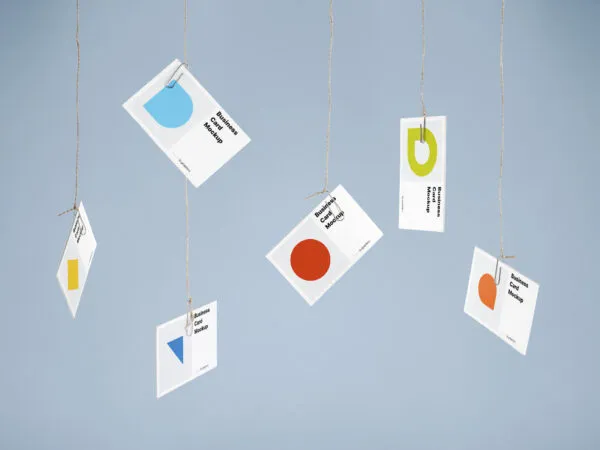 Business Cards Hanged by Strings and Clips Mockup 1