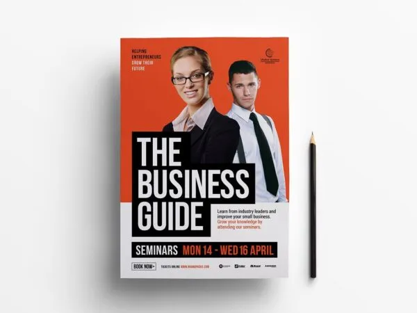 Business Seminar Flyer and DL Cards Templates Featuring Orange Theme 1