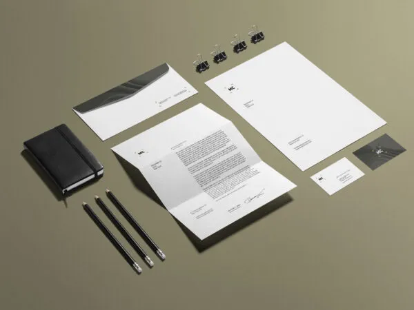 Business Stationery Mockup with Paper Clip Pencil Business Card 1
