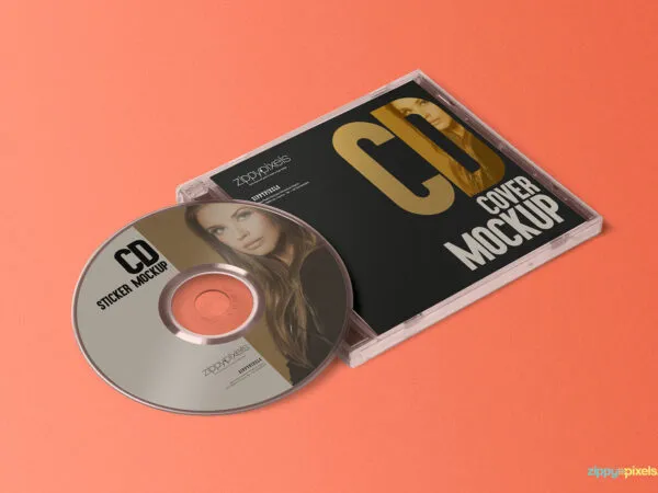 CD Jewel Case and Label Sticker Mockup 1