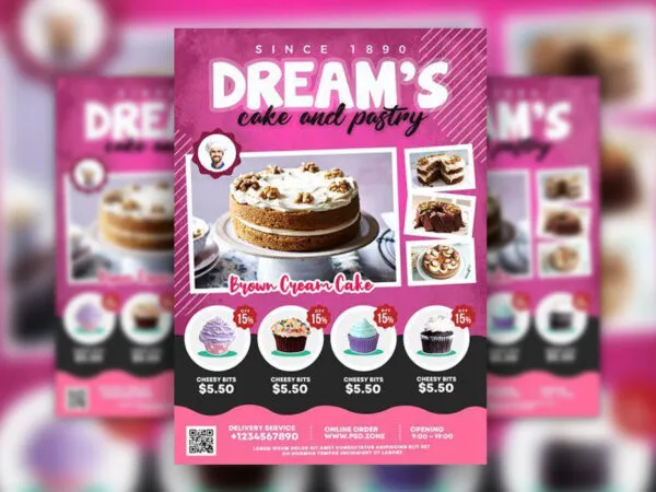 Cake And Pastry Shop Grid Flyer Template 1