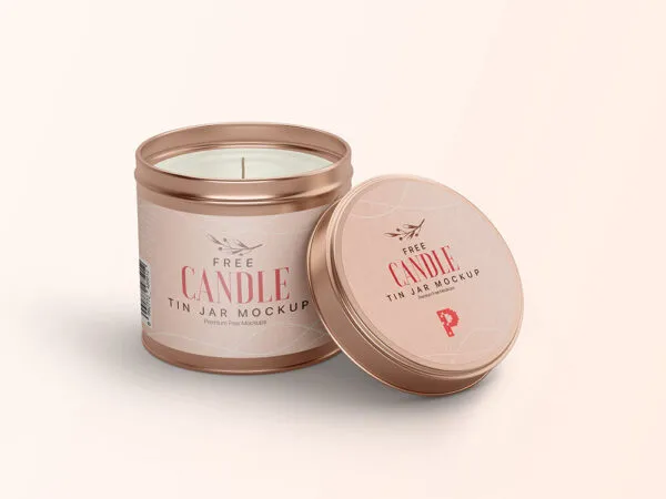 Candle Tin Jar with a Leaning Lid Mockup 1
