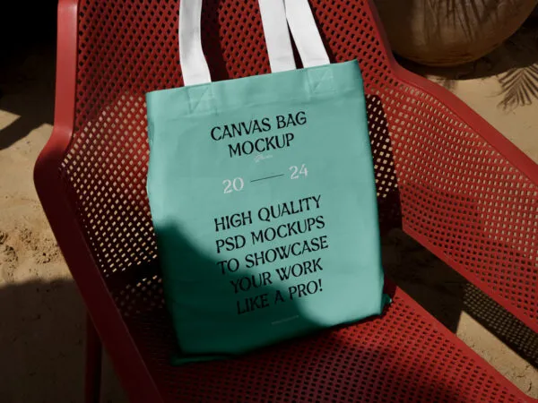 Canvas Bag on Plastic Chair Mockup 1