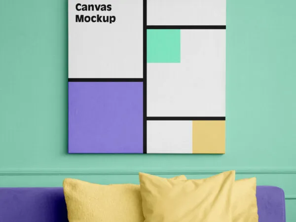 Canvas Square with Sofa and Cushions Mockup 1