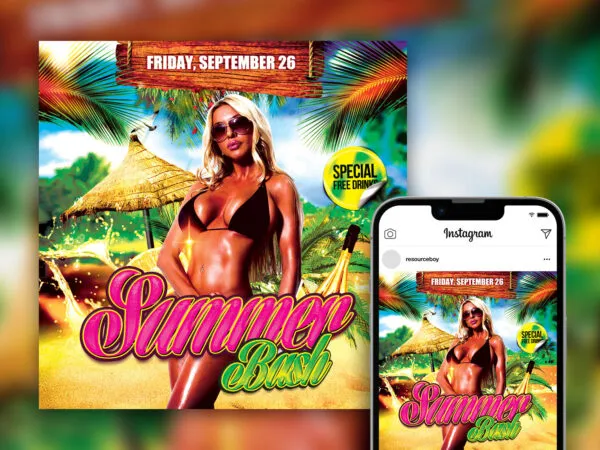 Captivating Splash Tropical Summer Beach Party Instagram Template 1